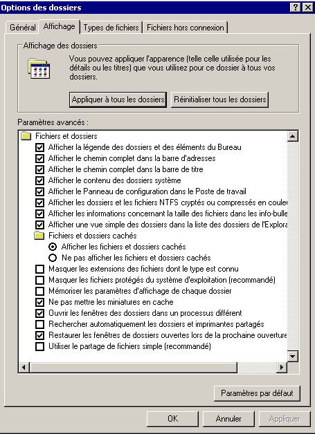 Options des dossiers